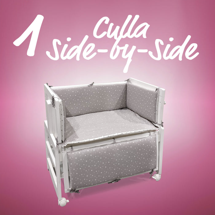 Culla Convertibile ALBA 5 in 1 Next-to-Me MIKY Double Face Star Grey/White