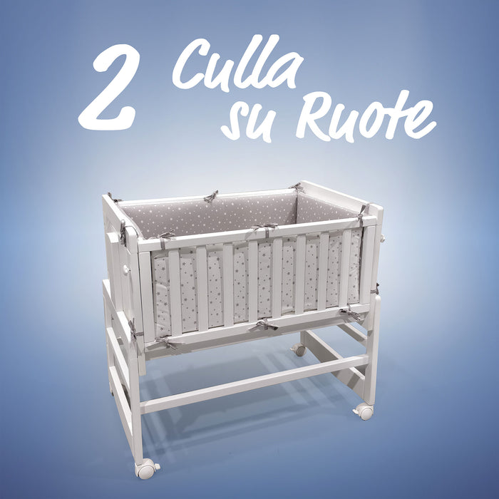 Culla Convertibile ALBA 5 in 1 Next-to-Me MIKY Double Face Star Grey/White