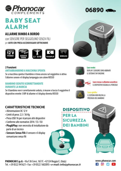 PHONOCAR ANTI-ABBANDONO con dispositivo accendisigari per Auto con Sottochiave